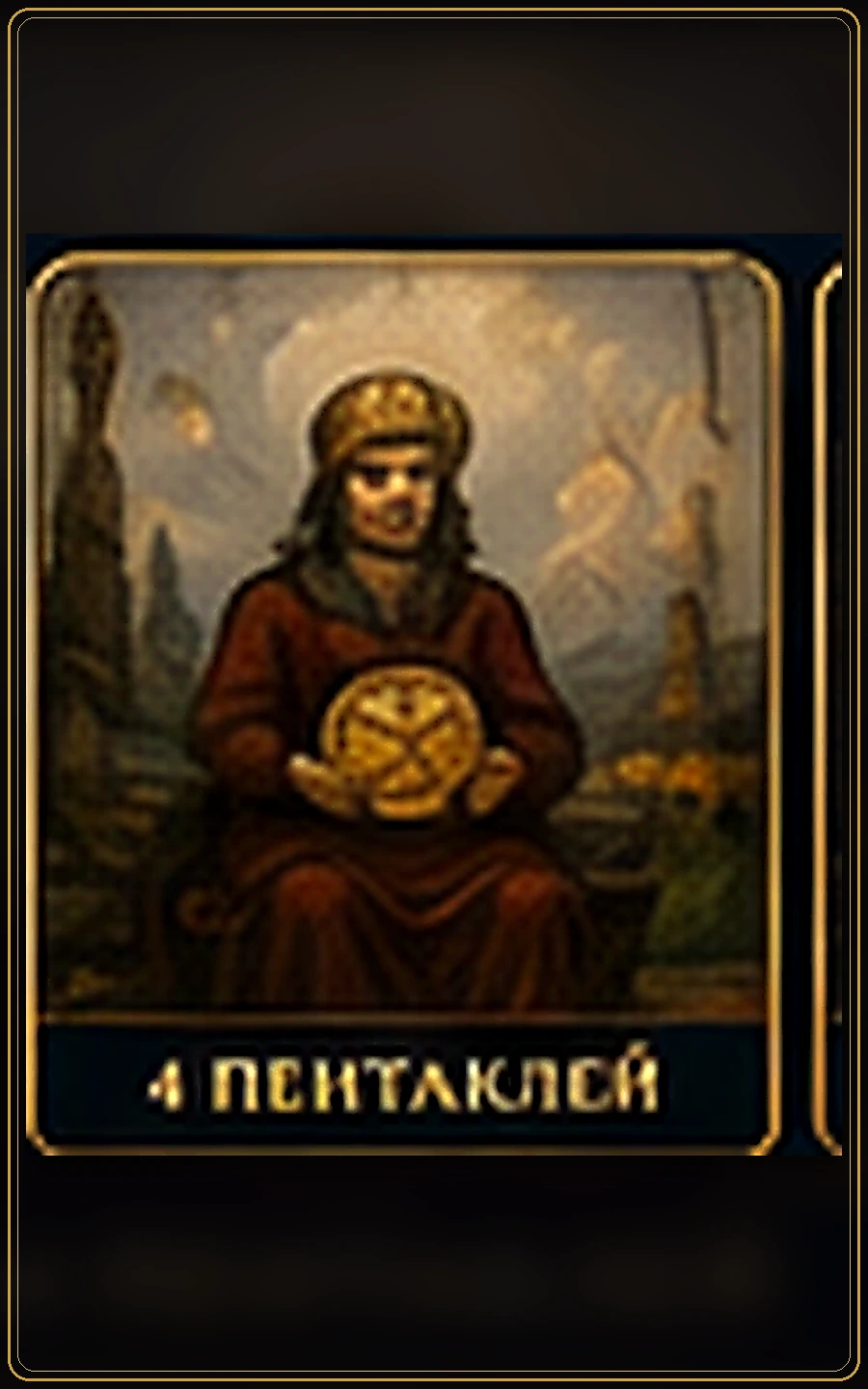 Четвёрка Пентаклей — изображение карты Таро
