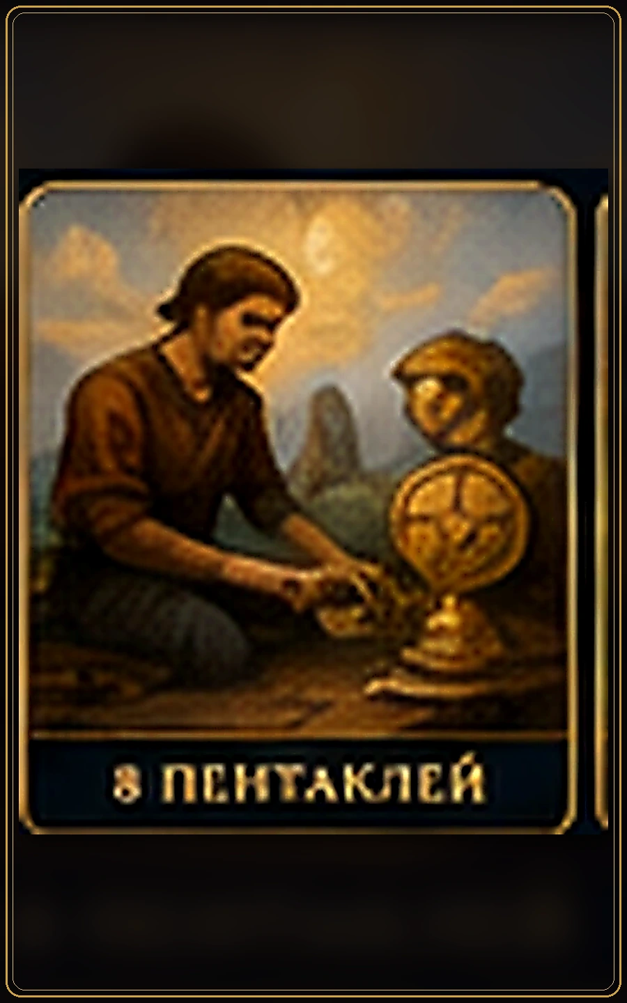 Восьмёрка Пентаклей — изображение карты Таро